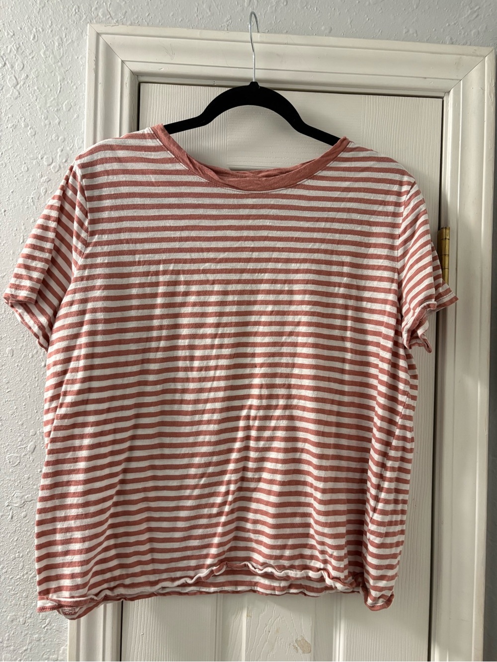 a.n.a Pink and White Striped Short Sleeve Tee
